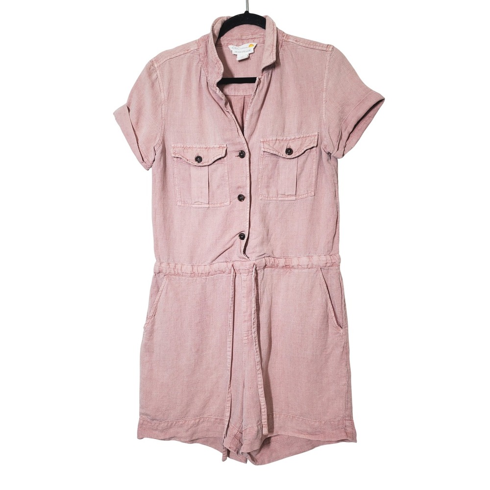 C&C California Linen Lyocell Utility Romper Dusty Rose Pink‎ Short Sleeve Small